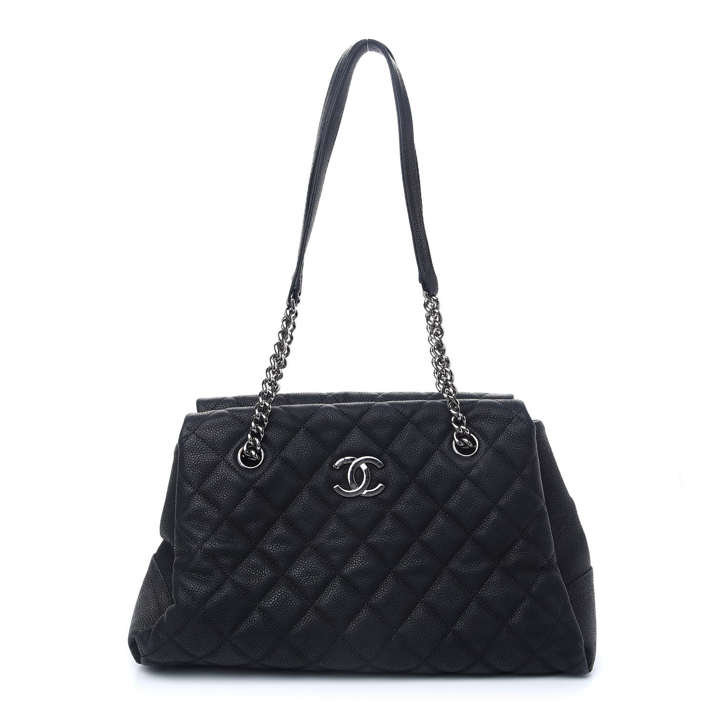 Iridescent Caviar Quilted Lady Pearly Tote Black