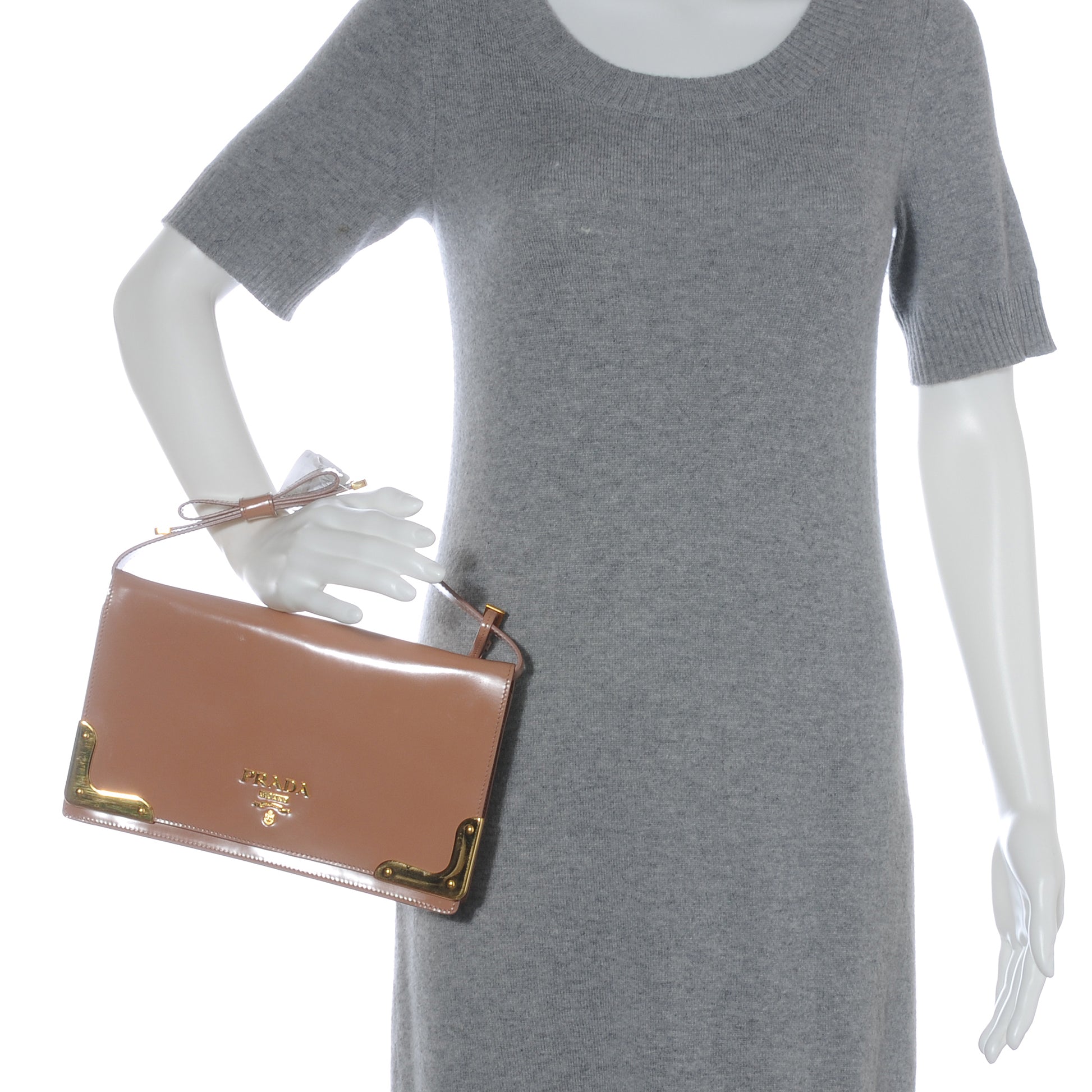 Prada Spazzolato Leather NM Pochette Nudo 2 of 8