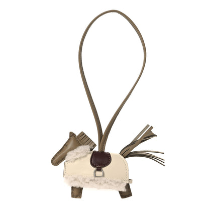 Hermes Milo Lambskin Merinos Wool Grigri Rodeo Robeo Plush Bag Charm PM Beige Marfa Terre Craie Ecru 1 of 5
