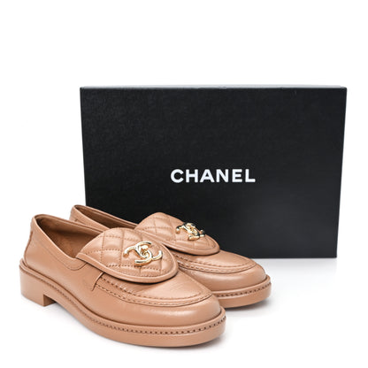 Chanel Crumpled Lambskin Quilted CC Turnlock Moccasins 35.5 Dark Beige 10 of 10