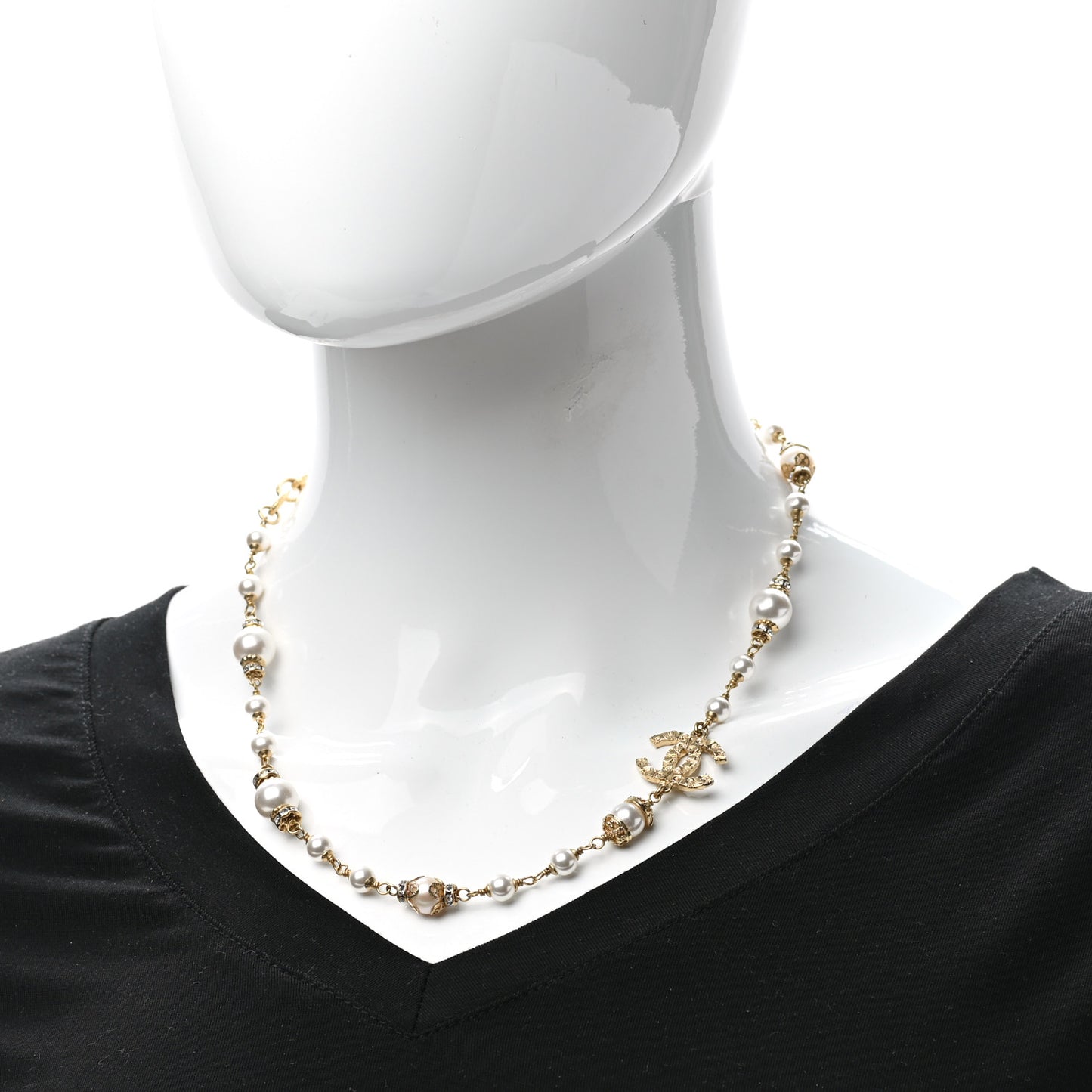 Pearl Crystal Textured CC Short Necklace Gold