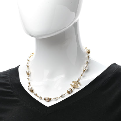 Chanel Pearl Crystal Textured CC Short Necklace Gold 2 of 7