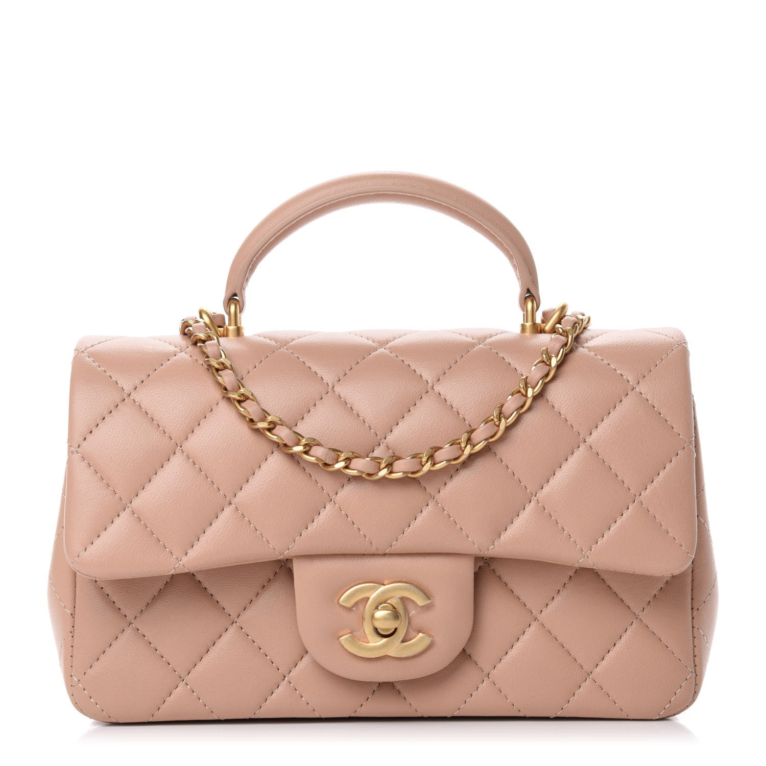 Chanel Lambskin Quilted Mini Top Handle Rectangular Flap Beige 1 of 11