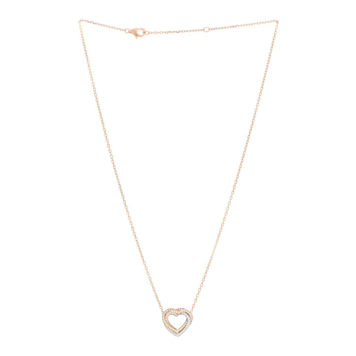 18K Pink Yellow White Gold Diamond Trinity Heart Paved Pendant Necklace