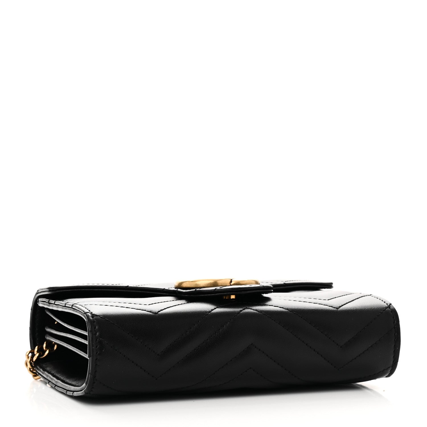 Gucci Calfskin Matelasse GG Marmont Chain Wallet Black 4 of 9