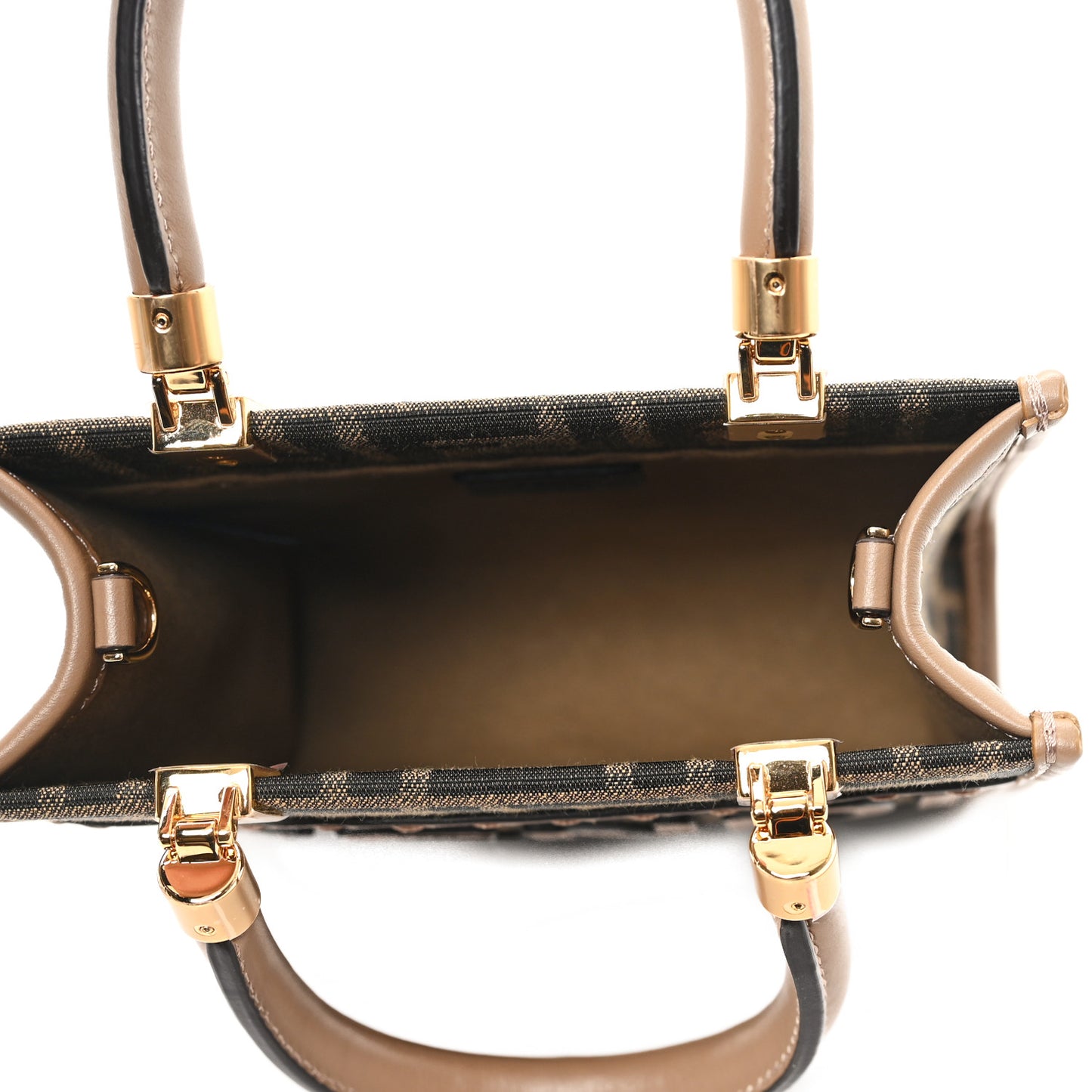 Fabric Jacquard Vitello Grace FF 1974 Logo Mini Sunshine Shopper Tobacco Moro Sand