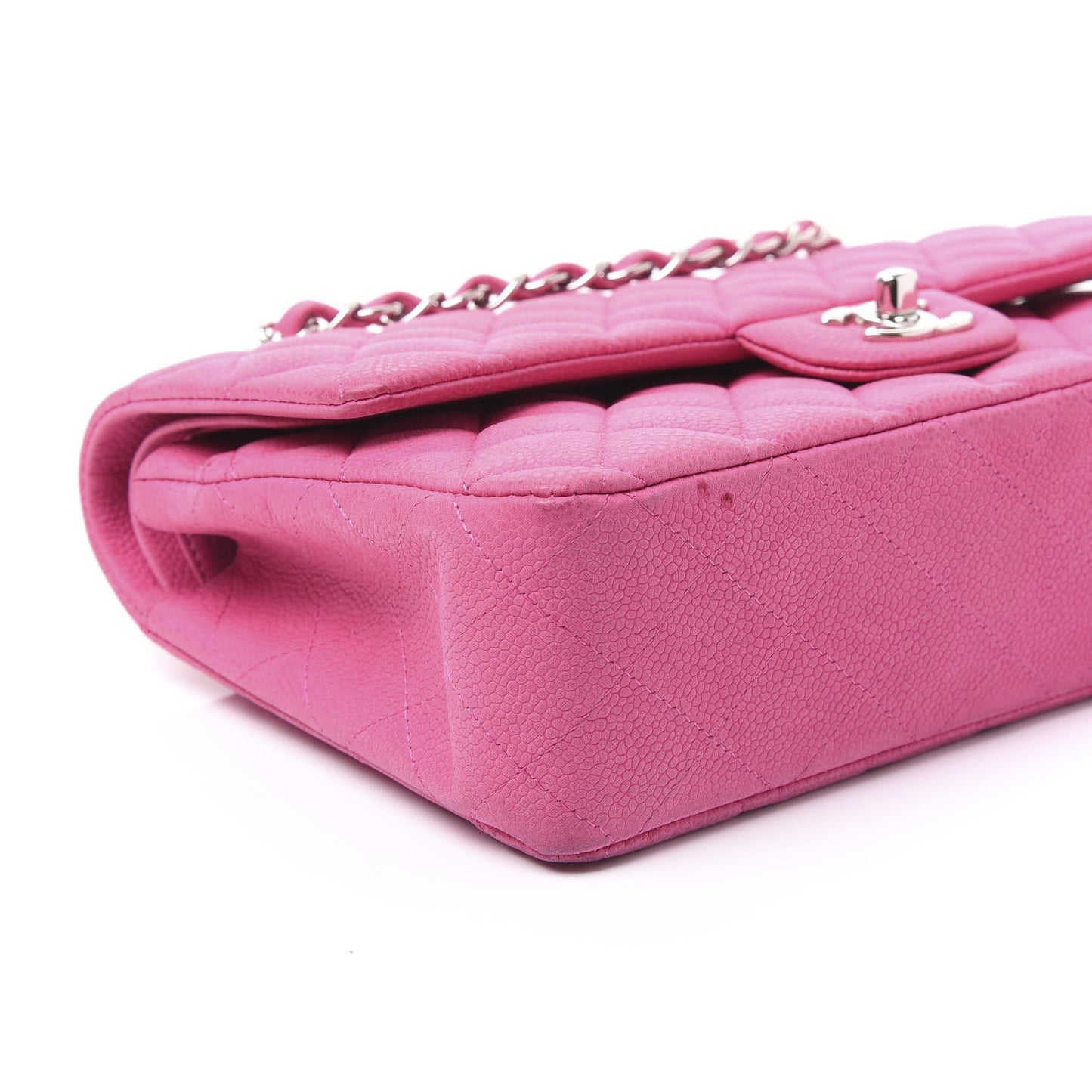 Iridescent Caviar Quilted Medium Double Flap Pink