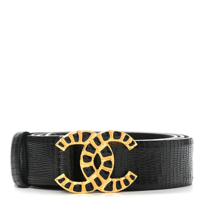 Chanel Lizard Embossed Calfskin Gripoix Poured Glass Along The Nile CC Belt 95 38 Black 1 of 6
