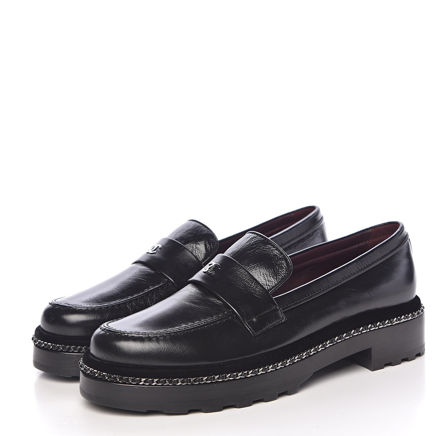 Chanel Crinkled Calfskin CC Chain Mocassin Loafers 39 Black 3 of 8