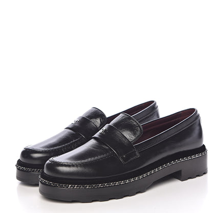 Chanel Crinkled Calfskin CC Chain Mocassin Loafers 39 Black 3 of 8