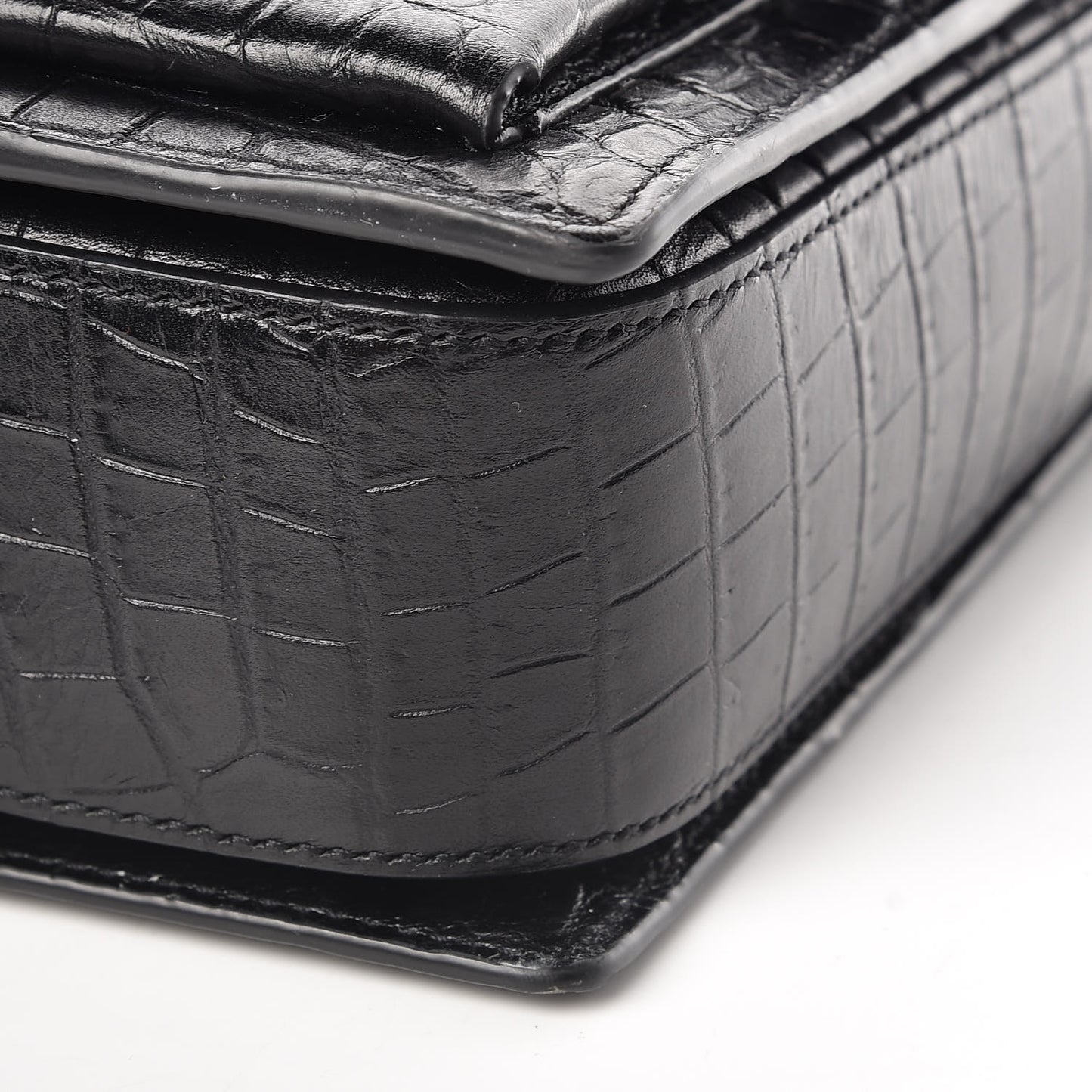 Calfskin Crocodile Embossed Medium Bellechasse Satchel Black