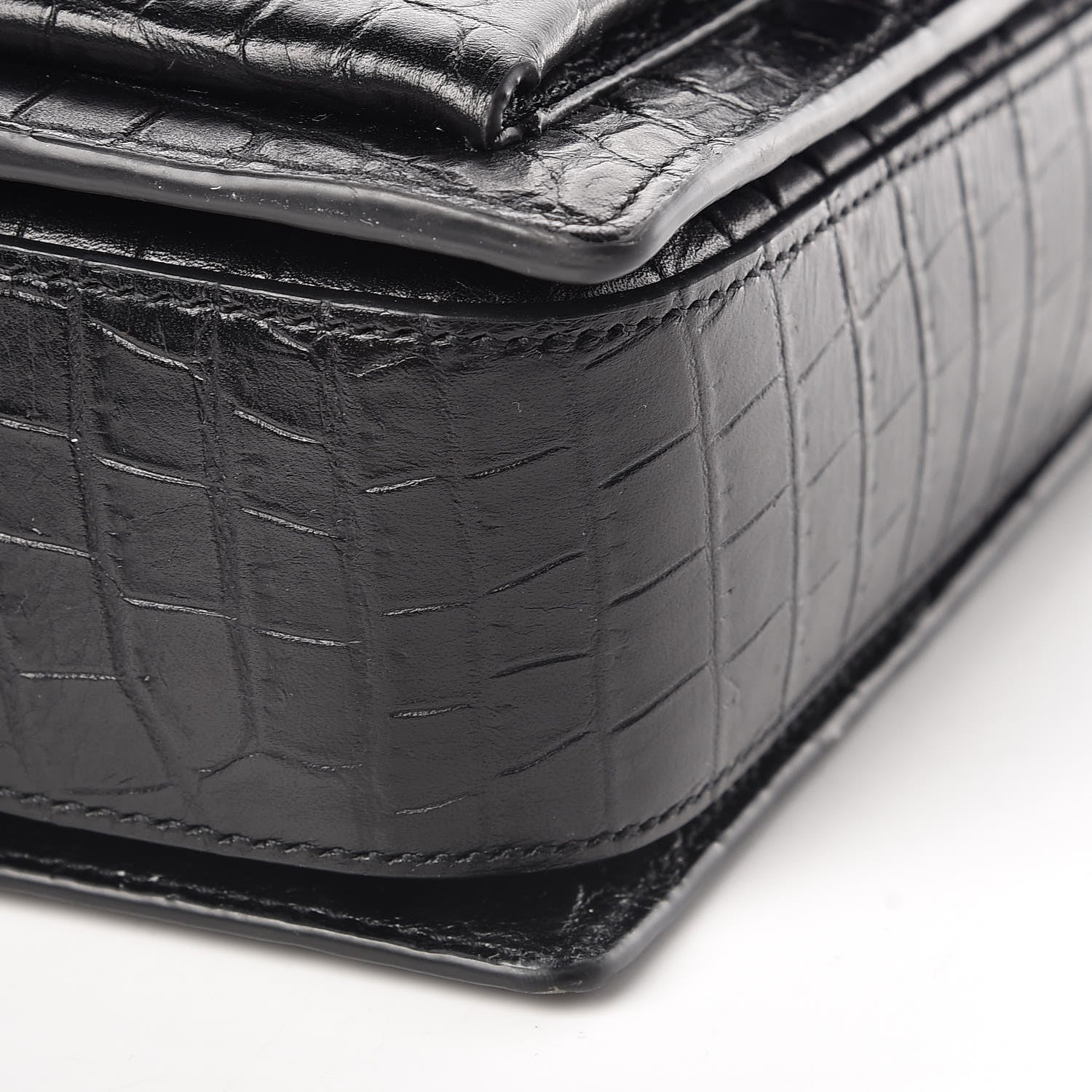 Saint Laurent Calfskin Crocodile Embossed Medium Bellechasse Satchel Black 9 of 9