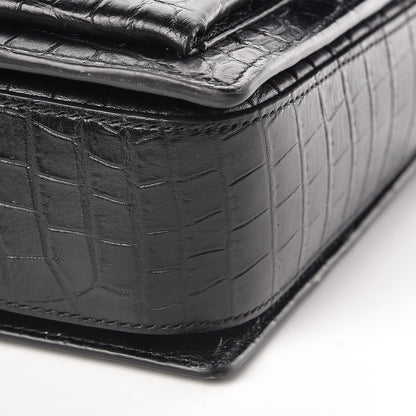 Saint Laurent Calfskin Crocodile Embossed Medium Bellechasse Satchel Black 9 of 9