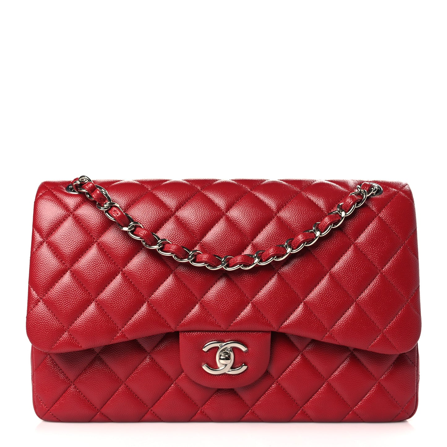 Caviar Quilted Jumbo Double Flap Dark Red