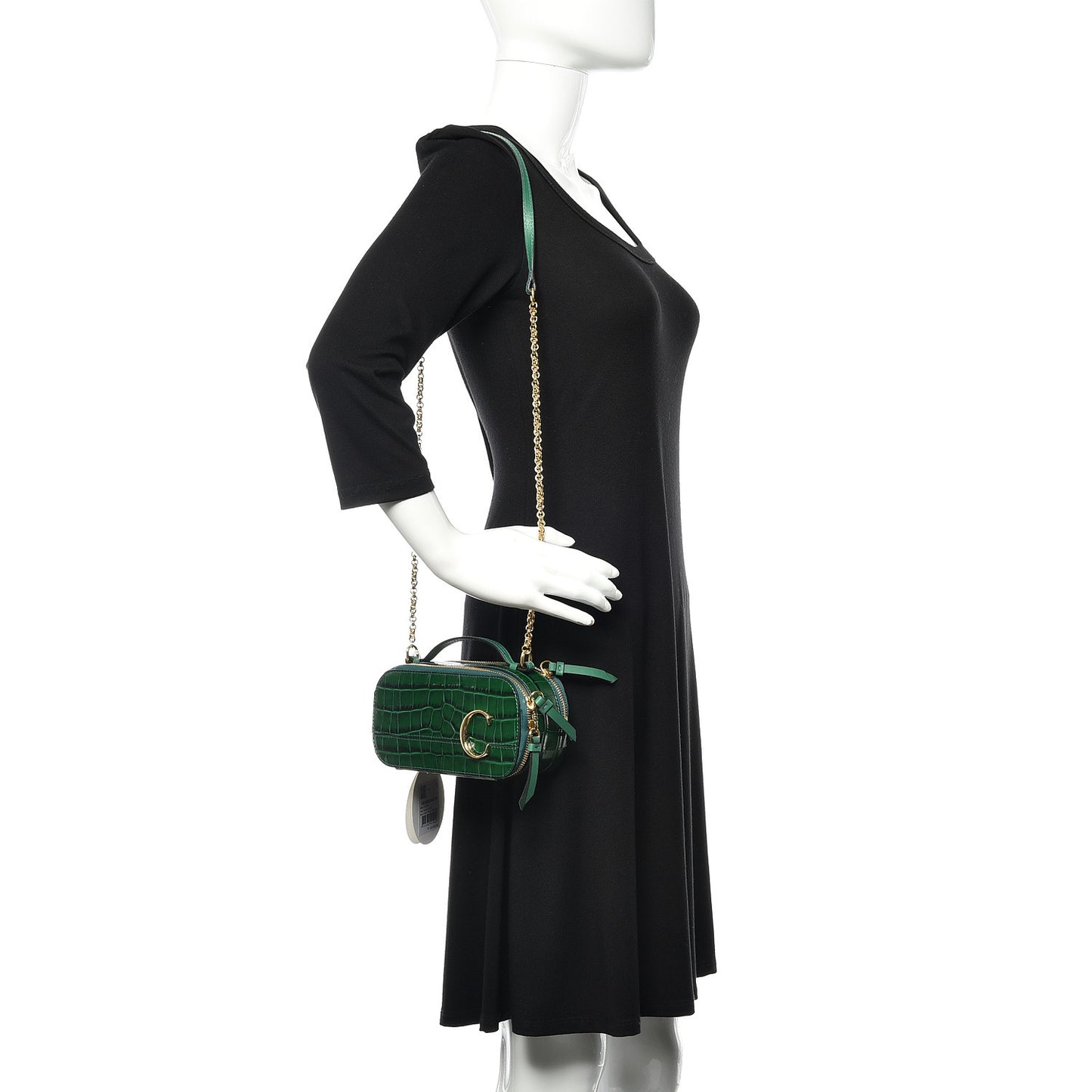 Calfskin Crocodile Embossed Mini C Vanity Bag Woodsy Green