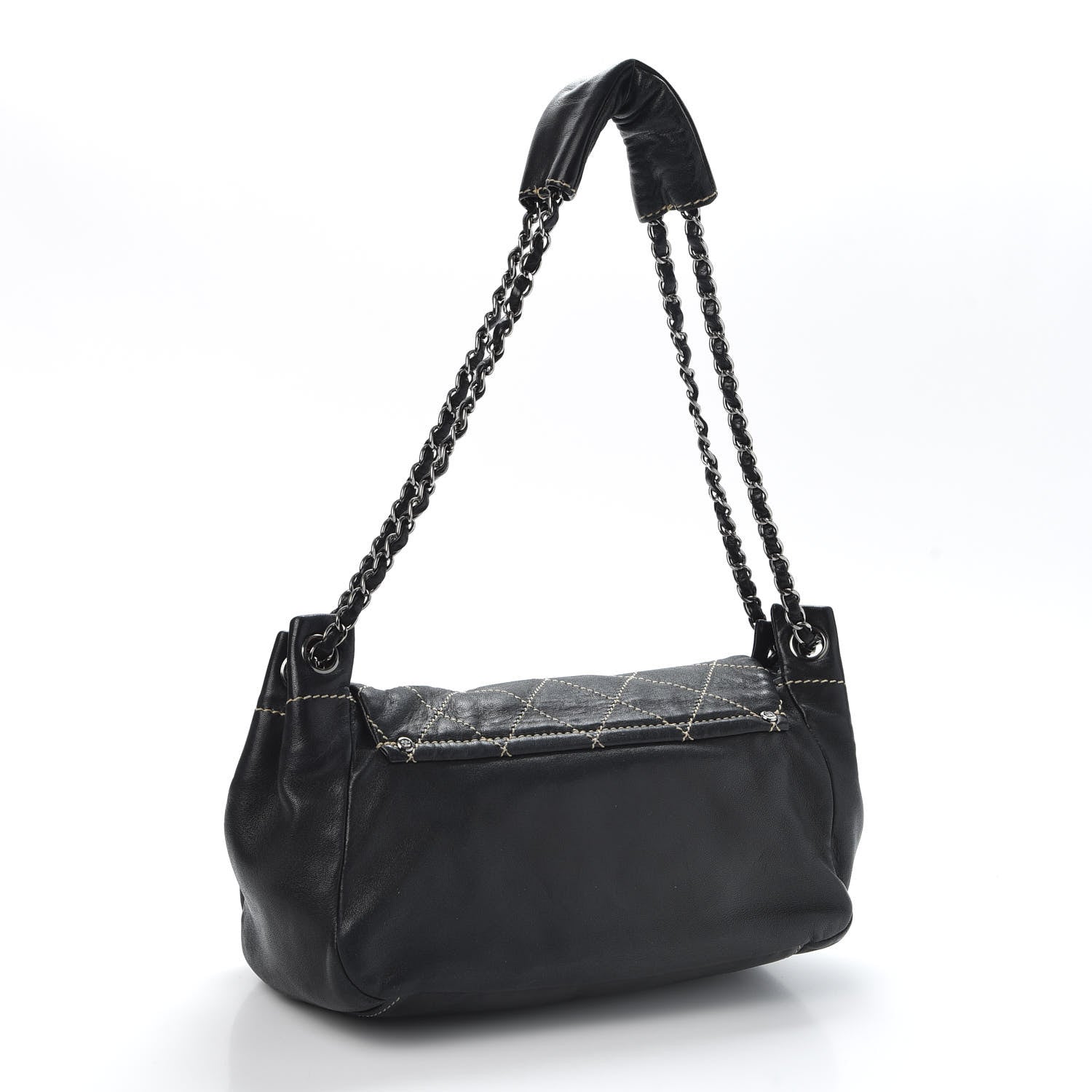 Chanel Lambskin Contrast Stitch Surpique Accordion Flap Black 2 of 9