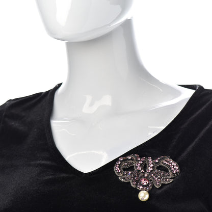 Gucci Metal Crystal Bow Brooch Pink 2 of 5