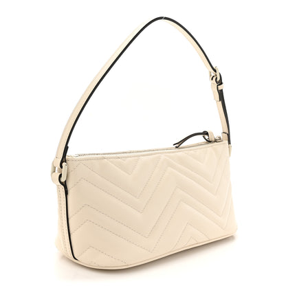Gucci Calfskin Matelasse Chevron Monochrome GG Marmont Sling Shoulder Bag Mystic White 4 of 19