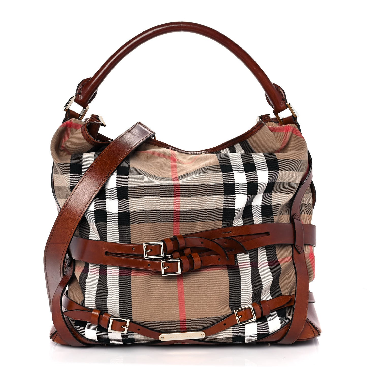 House Check Bridle Calfskin Medium Gosford Hobo Dark Tan