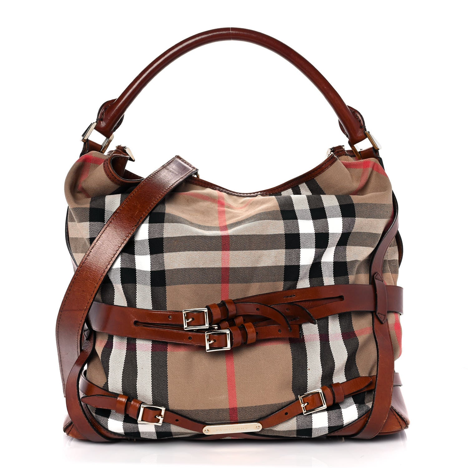 Burberry House Check Bridle Calfskin Medium Gosford Hobo Dark Tan 1 of 13