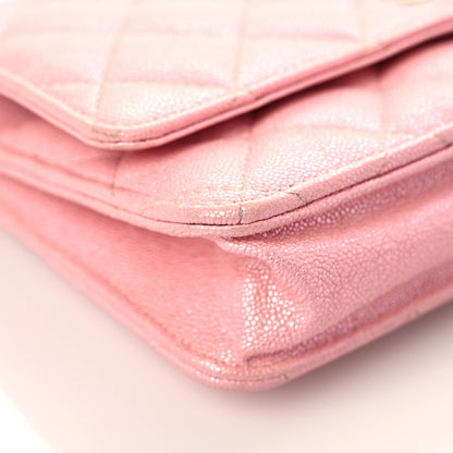 Chanel Iridescent Caviar Quilted Wallet on Chain WOC Rose Pink 9 of 16