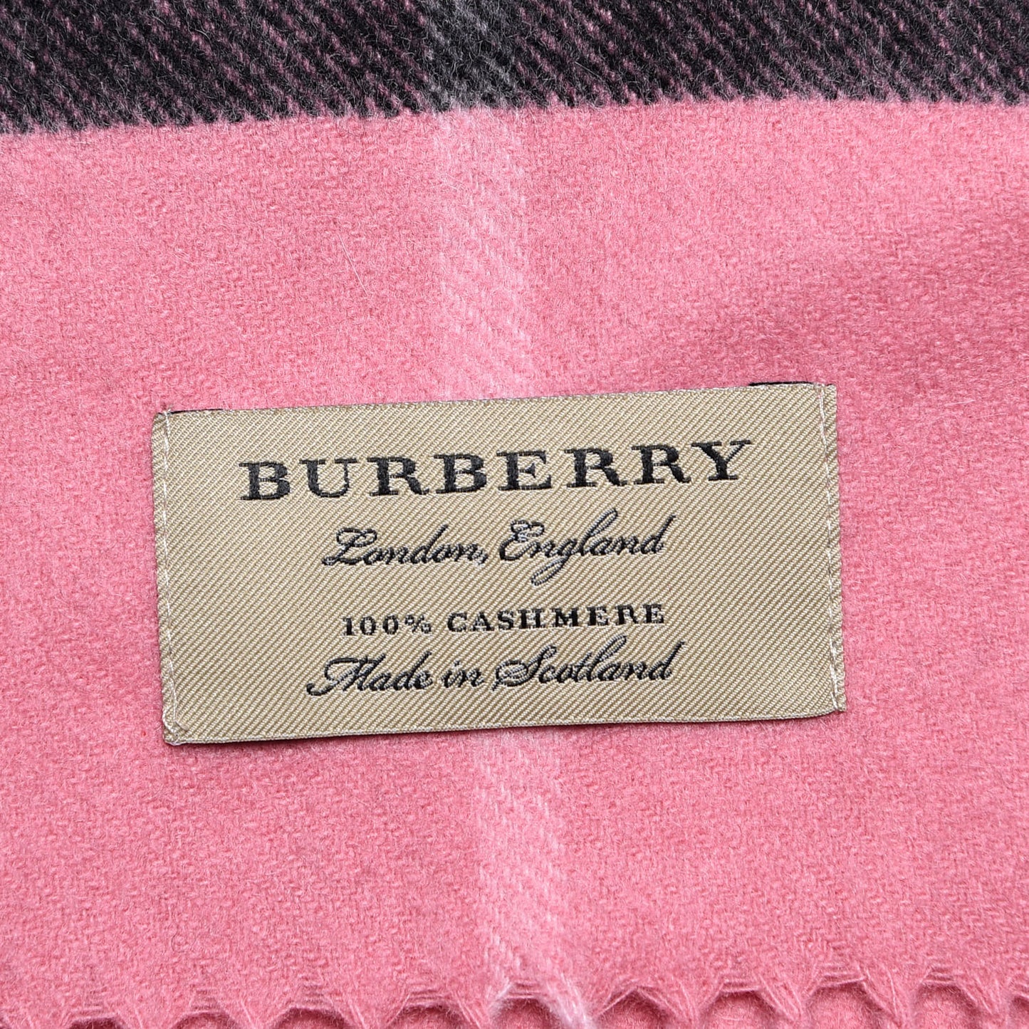 Cashmere Giant Check Icon Stripe Fringe Scarf Rose Pink