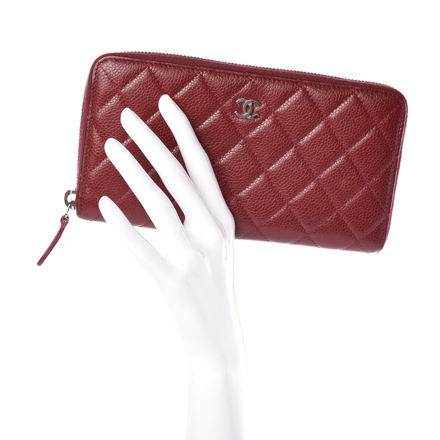 Caviar Quilted Large Gusset Zip Around Wallet Red
