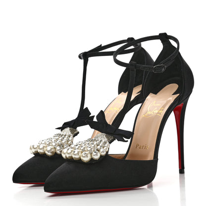 Christian Louboutin Satin Crystal Embellished Goyetta 100 Pumps 39 Black 3 of 9
