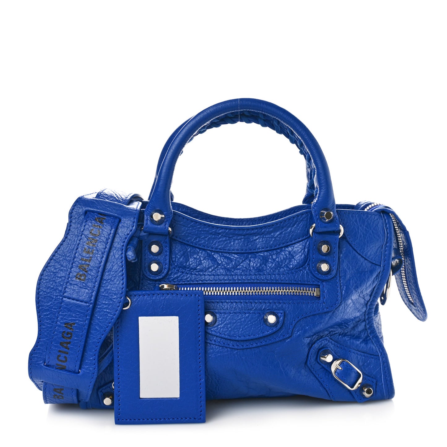 Agneau Classic Silver Hardware Mini City Logo Strap Bleu Electric Black