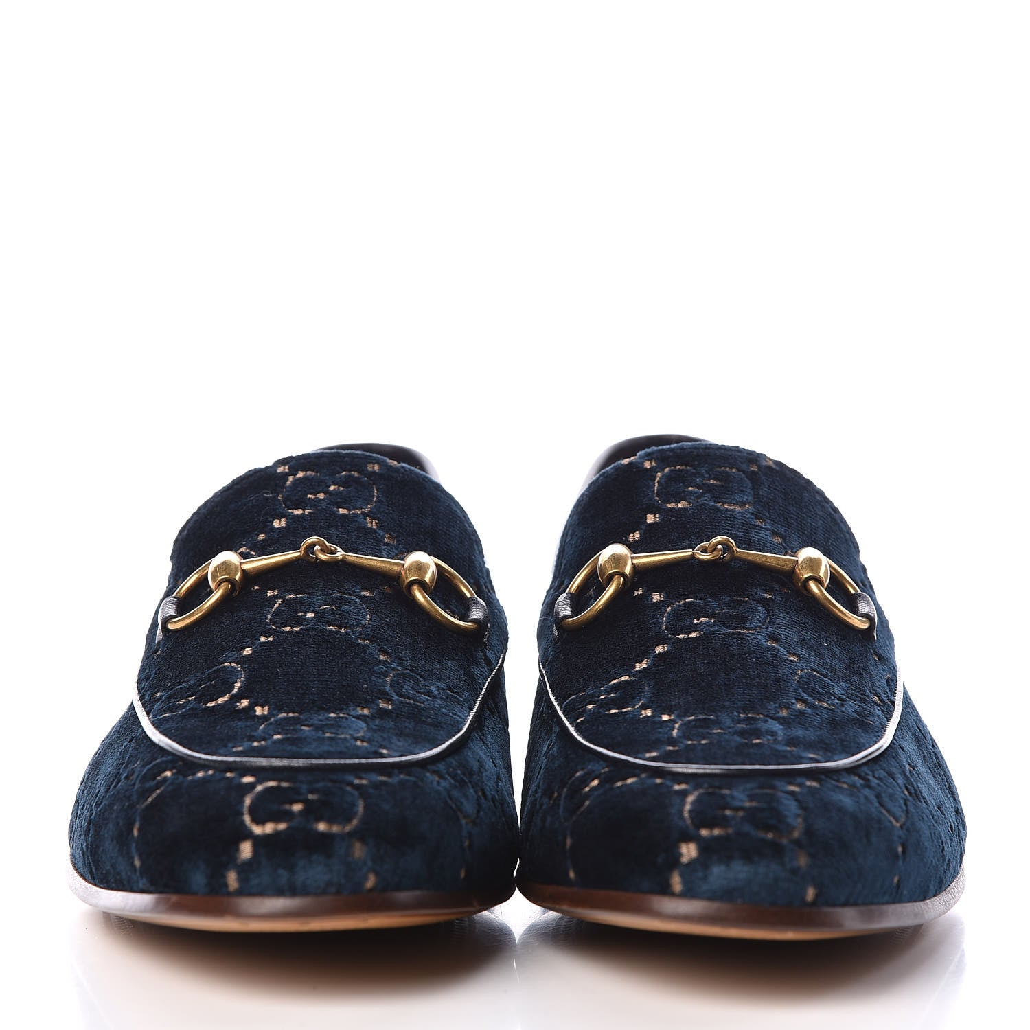 Gucci Velvet GG Monogram Horsebit Mens Jordaan Loafers 10.5 Blue Beige 3 of 11