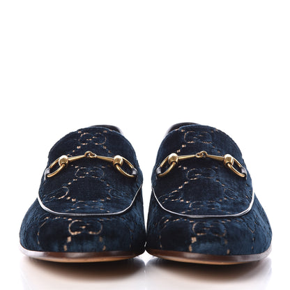 Gucci Velvet GG Monogram Horsebit Mens Jordaan Loafers 10.5 Blue Beige 3 of 11