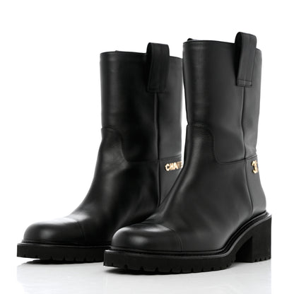 Chanel Calfskin CC Ankle Boots 38 Black 3 of 8