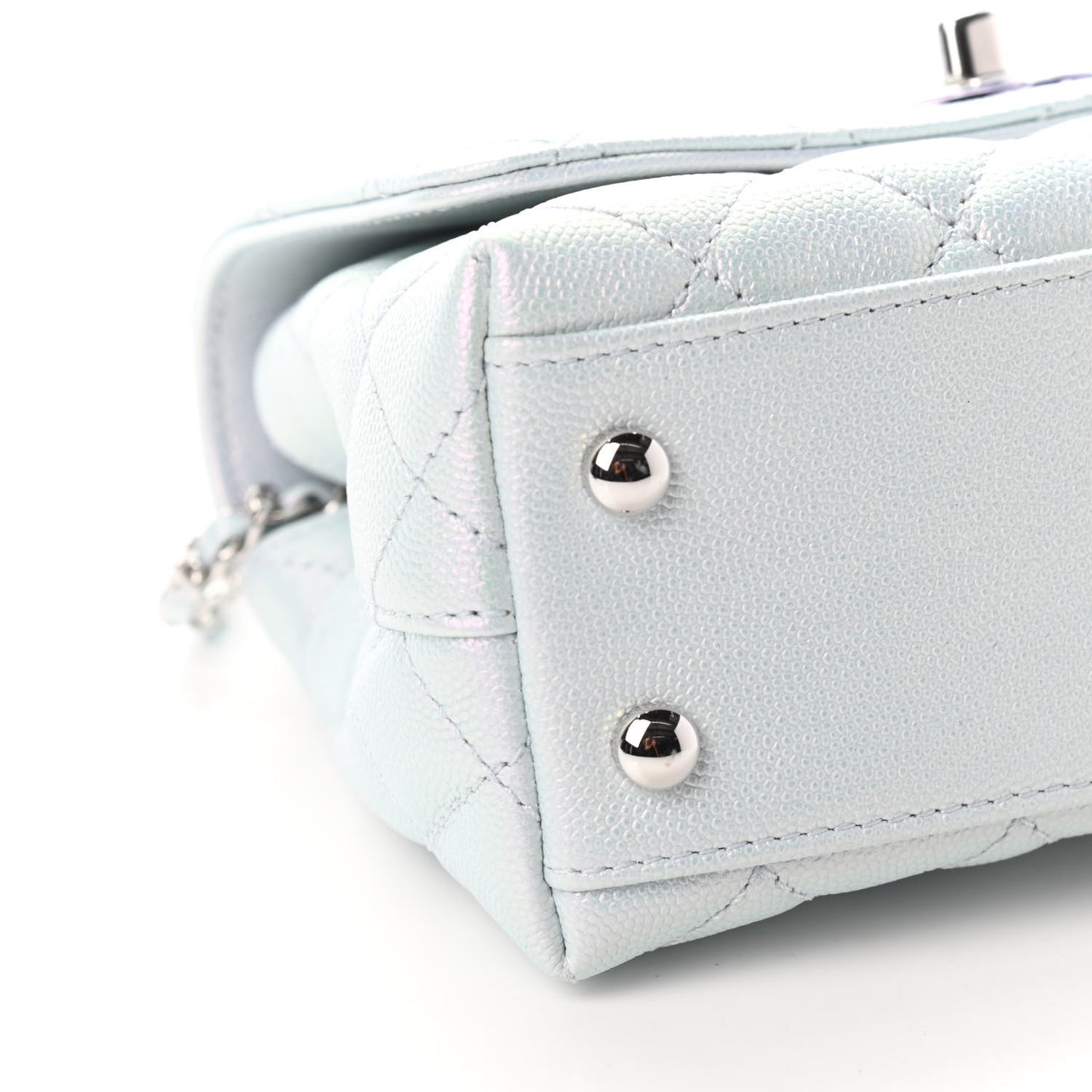 Iridescent Caviar Quilted Extra Mini Coco Handle Flap Light Blue