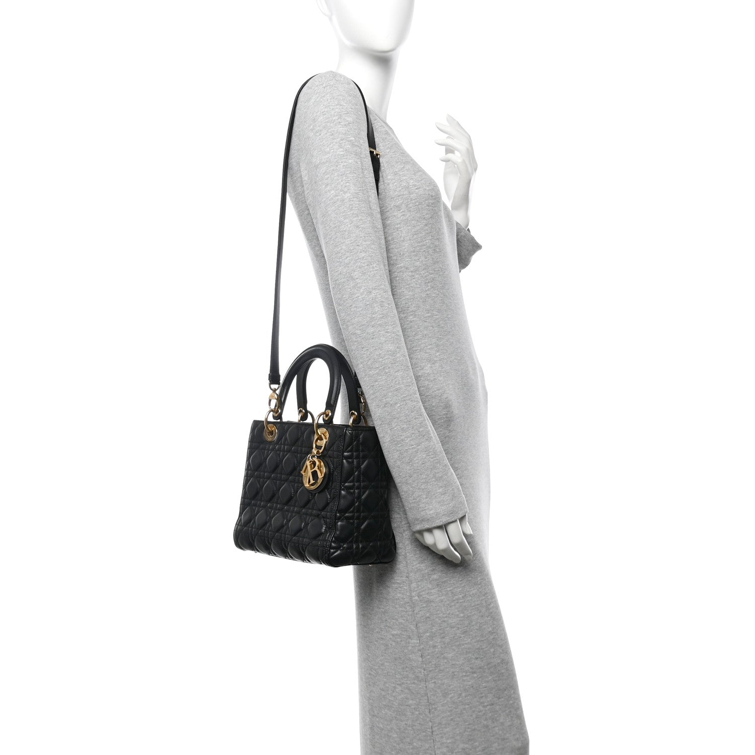 Christian Dior Lambskin Cannage Medium Lady Dior Black 2 of 12