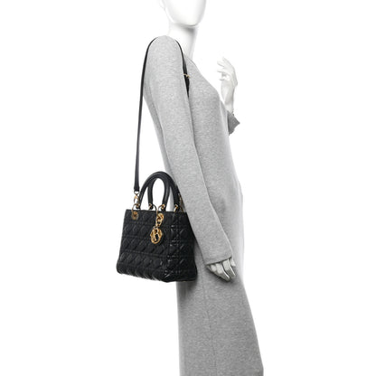 Christian Dior Lambskin Cannage Medium Lady Dior Black 2 of 12