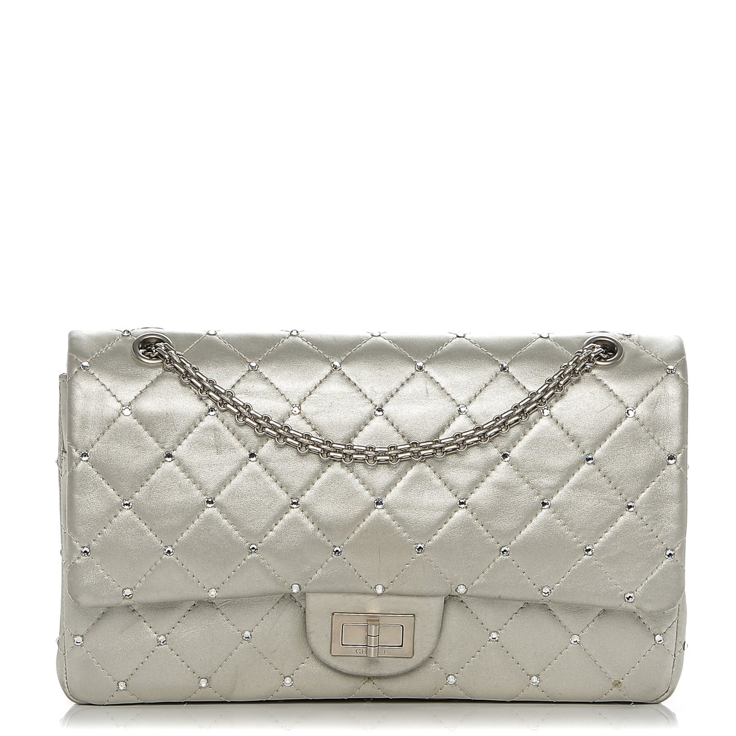 Metallic Lambskin Crystal 2.55 Reissue 227 Flap Pale Gold