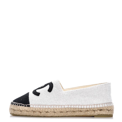 Chanel Fabric CC Espadrilles 38 Silver Black 1 of 10