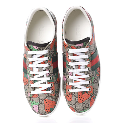 Gucci GG Supreme Monogram Strawberry Web Womens Ace Sneakers 36 Beige Multicolor Red Green 5 of 10