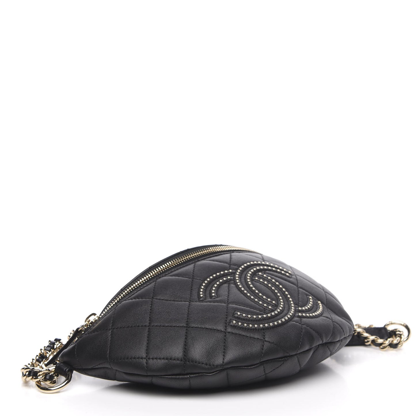 Lambskin Quilted Studded Waist Bag Fanny Pack Black
