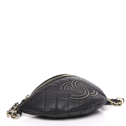 Chanel Lambskin Quilted Studded Waist Bag Fanny Pack Black 4 of 10
