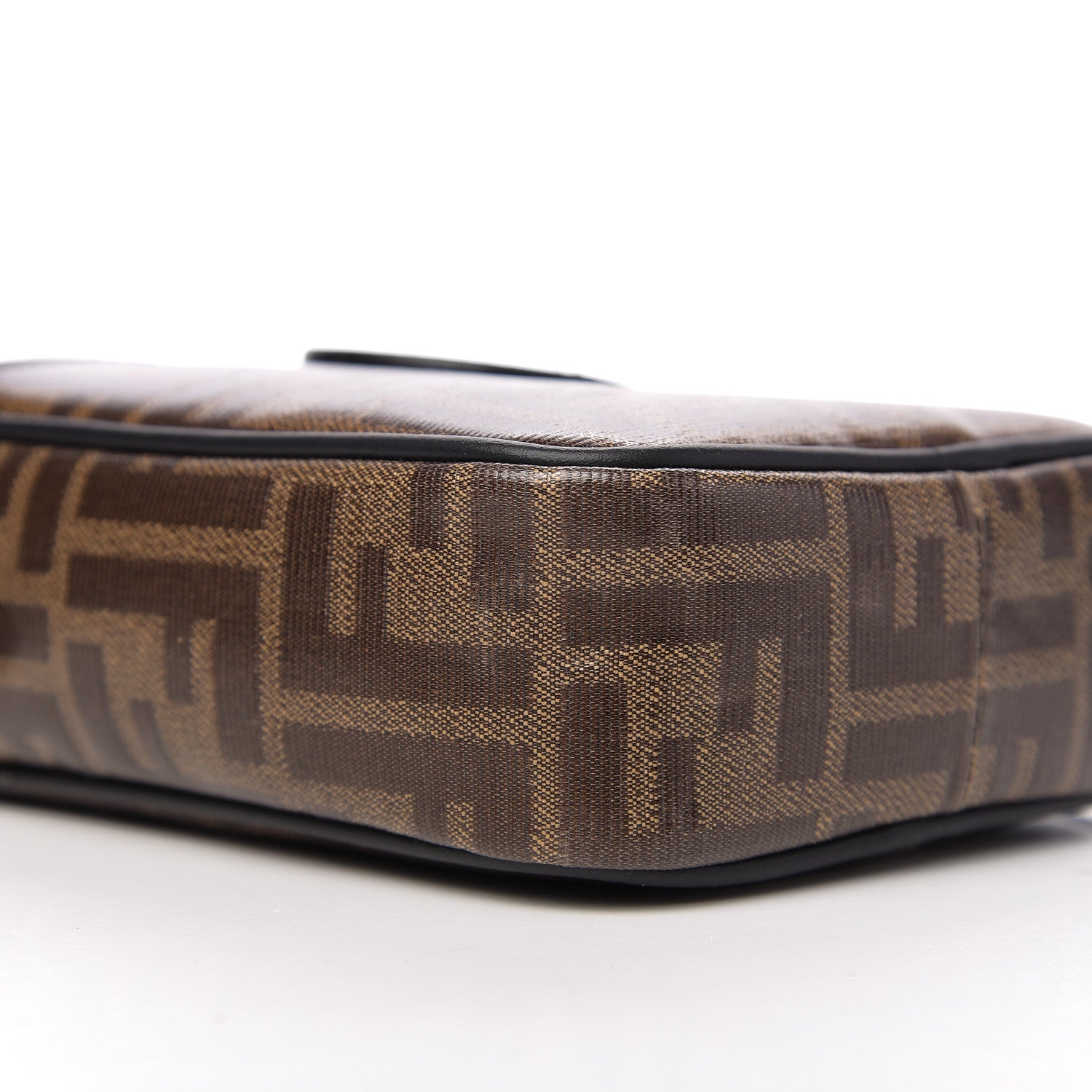 Fendi Glazed Fabric Vitello Century FF 1974 Stamp Patch Small Crossbody Messenger Mogano Panna Black 7 of 9