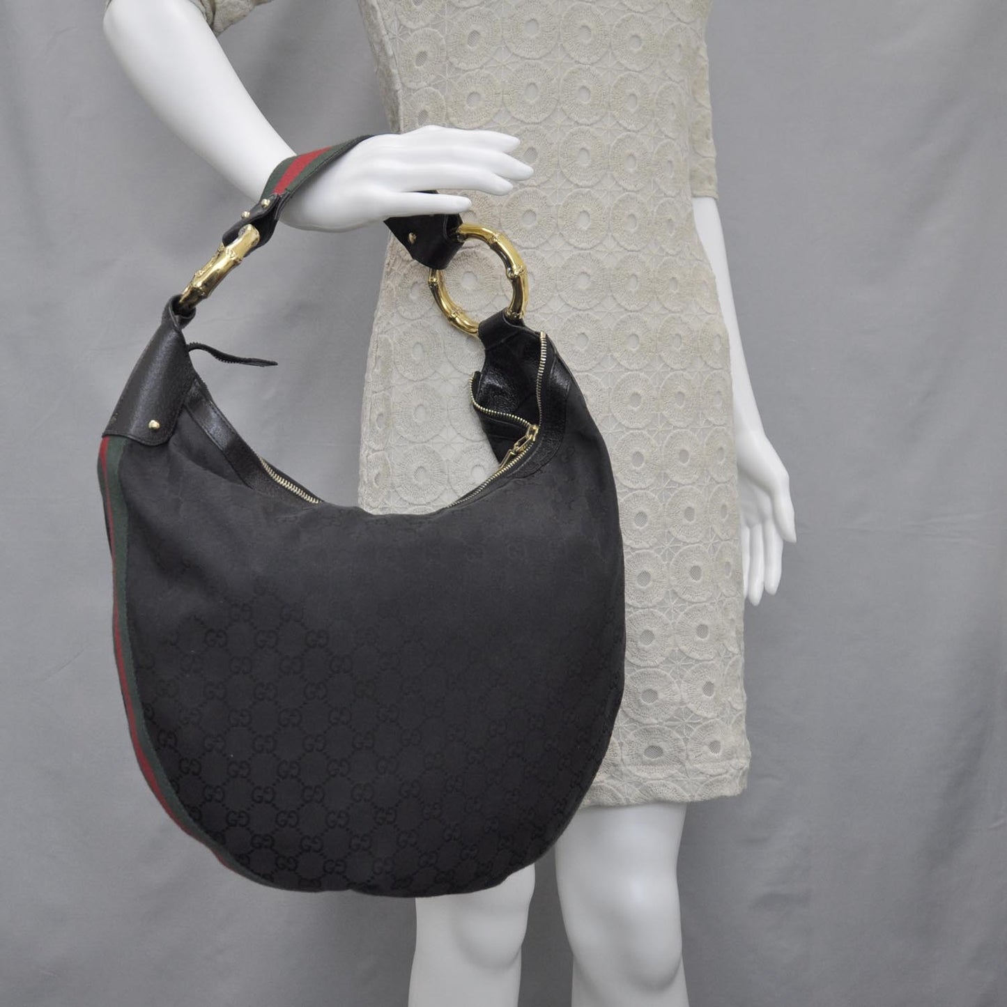 Monogram Web Bamboo Ring Hobo Black