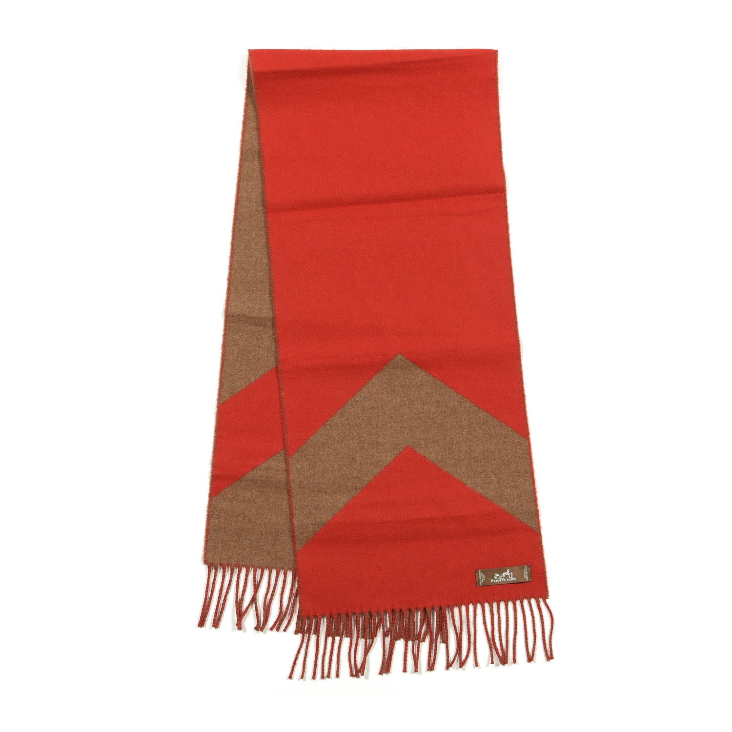 Hermes Cashmere Chevron Muffler Camel Mandarine 2 of 4
