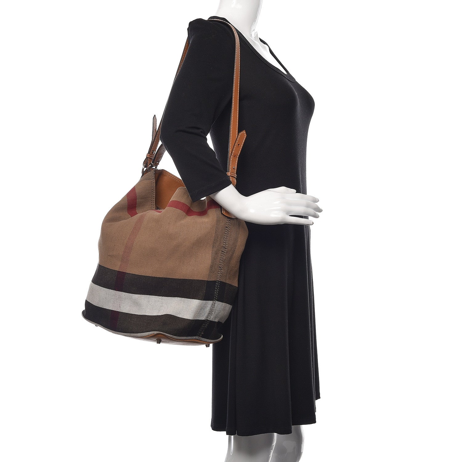 Burberry Canvas Mega Check Medium Ashby Hobo Saddle Brown 2 of 10
