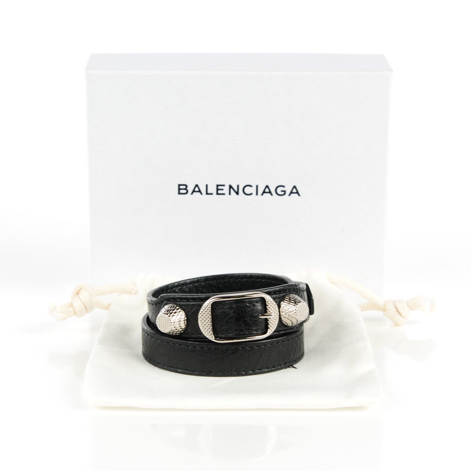 Balenciaga Agneau Giant Silver Hardware Triple Tour M Bracelet Black 4 of 7