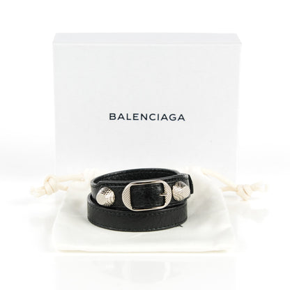 Balenciaga Agneau Giant Silver Hardware Triple Tour M Bracelet Black 4 of 7