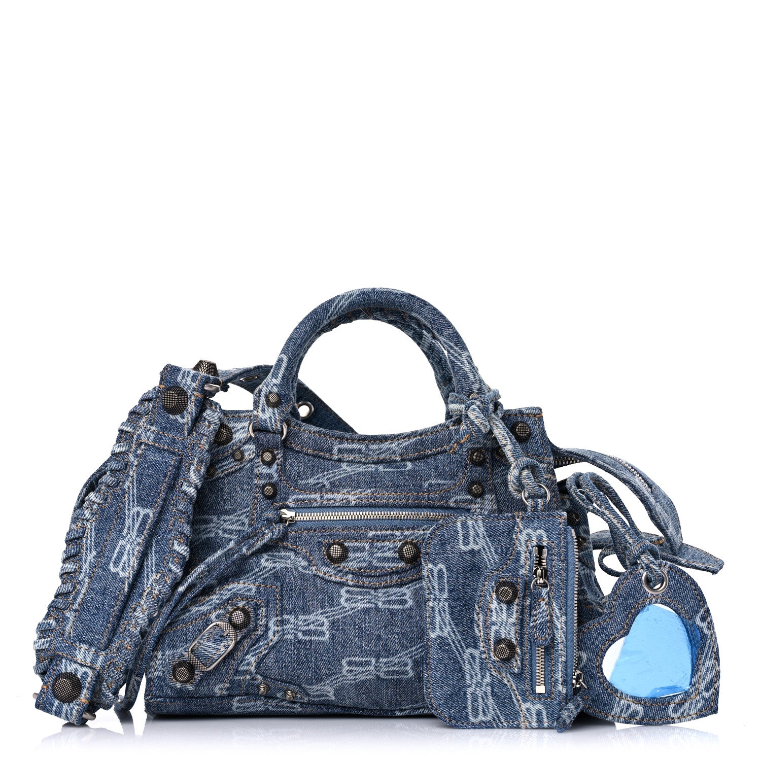 Balenciaga Denim BB Monogram Neo Cagole Handbag XS Blue 1 of 9