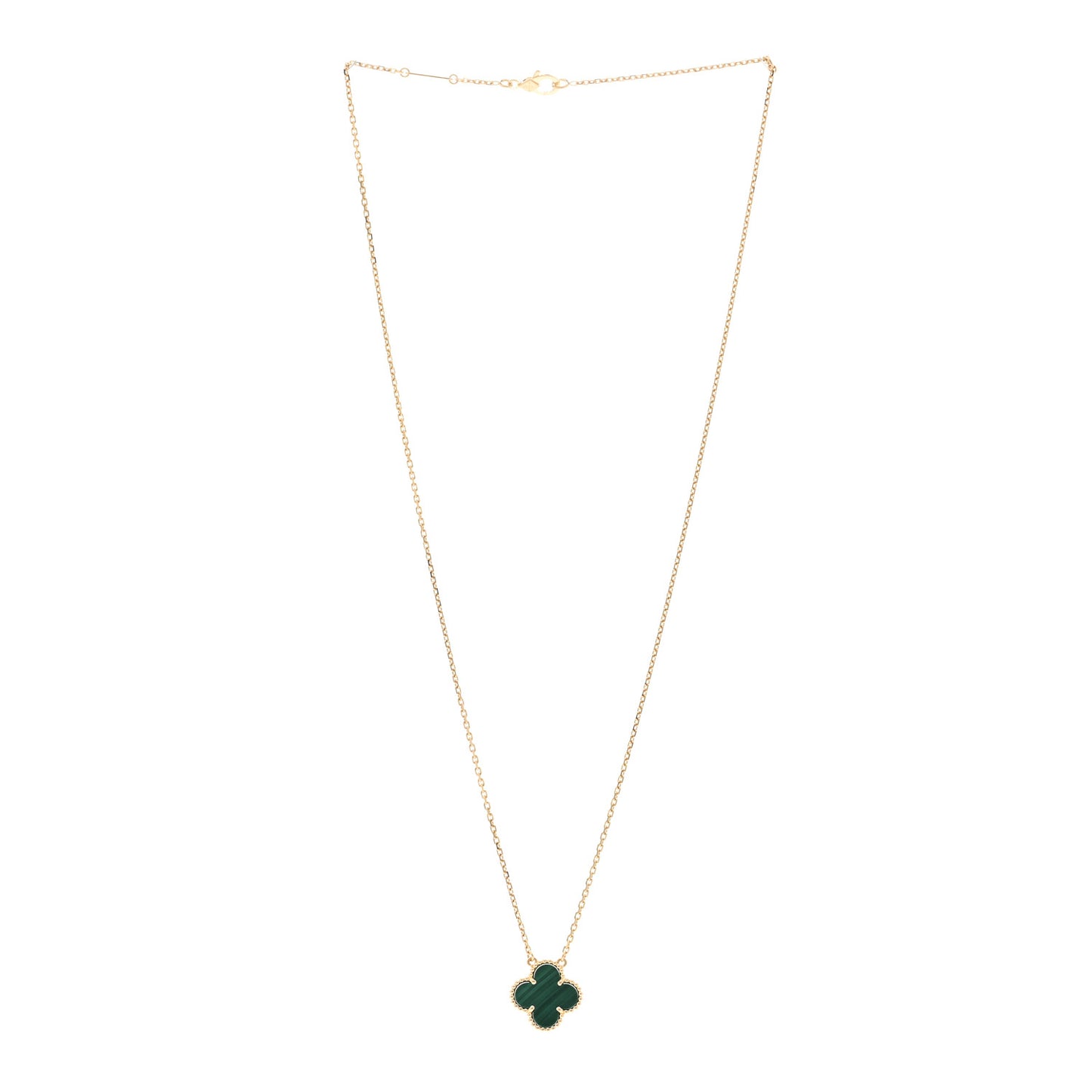 18K Yellow Gold Malachite Vintage Alhambra Pendant Necklace