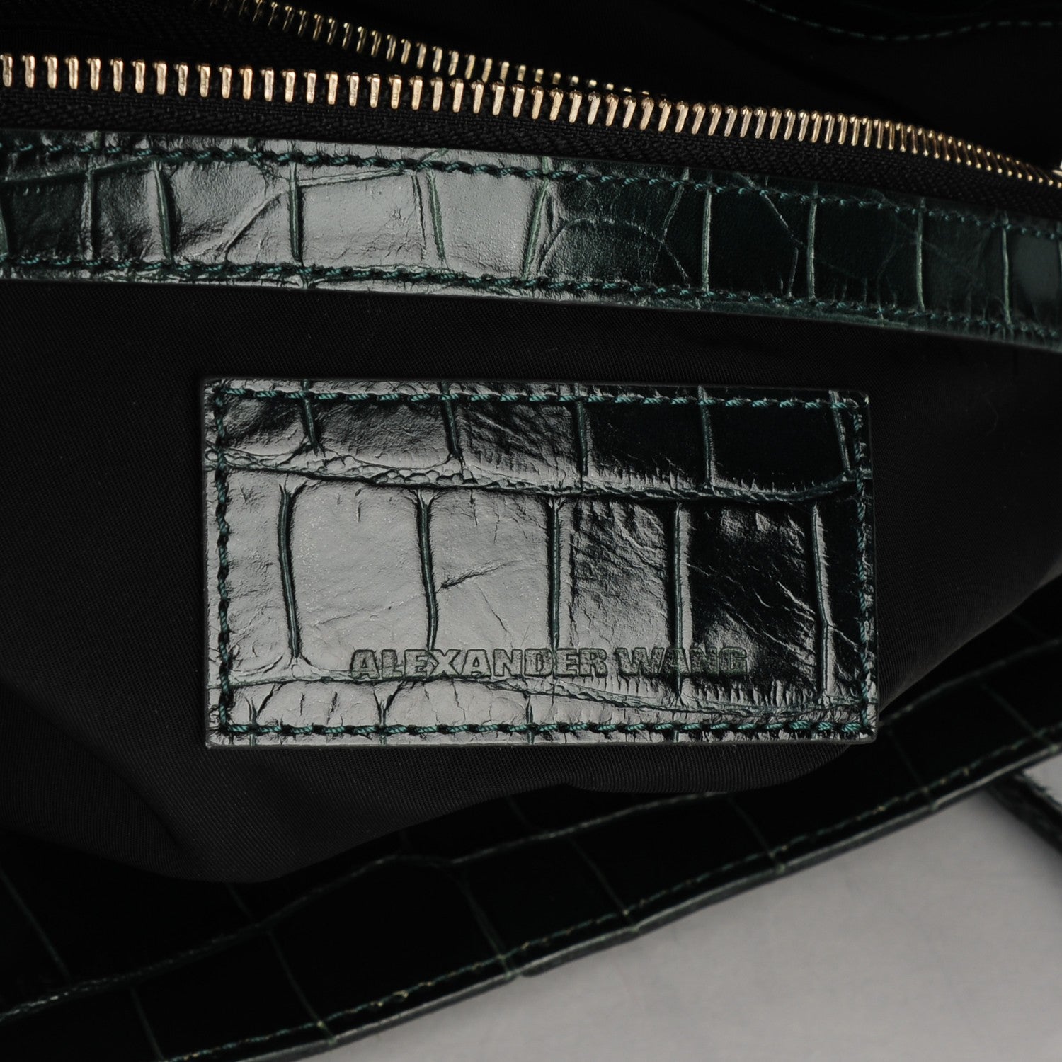 Alexander Wang Suede Calfskin Crocodile Embossed Prisma Skeletal Tote Serpentine Green Pale Gold Hardware 5 of 6