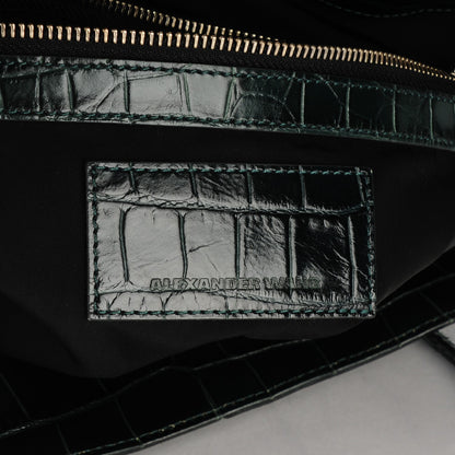 Alexander Wang Suede Calfskin Crocodile Embossed Prisma Skeletal Tote Serpentine Green Pale Gold Hardware 5 of 6